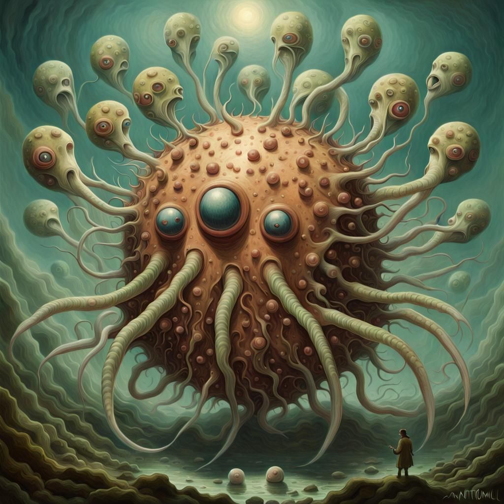 Surreal Creature with Many Eyes: A Dreamy Painting