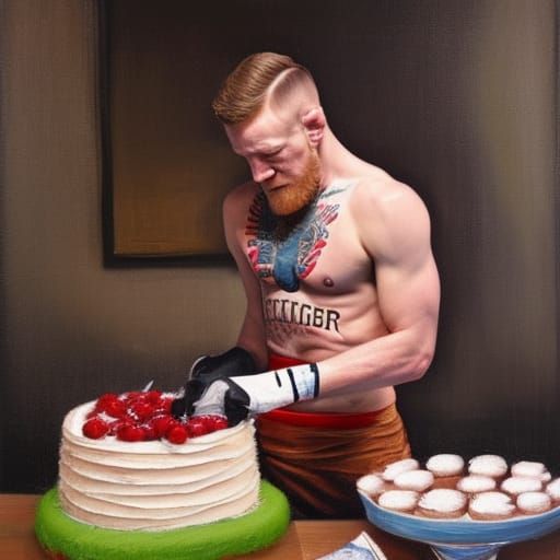 Connor McGregor Baking Cakes: Oil Painting by Gurney