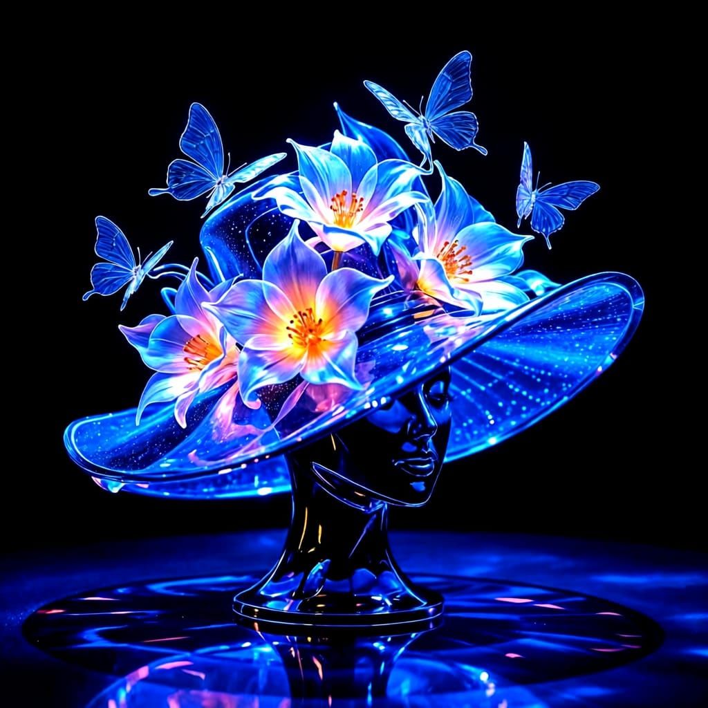 Bioluminescent Glass Sculpture of Flowers and Butterflies