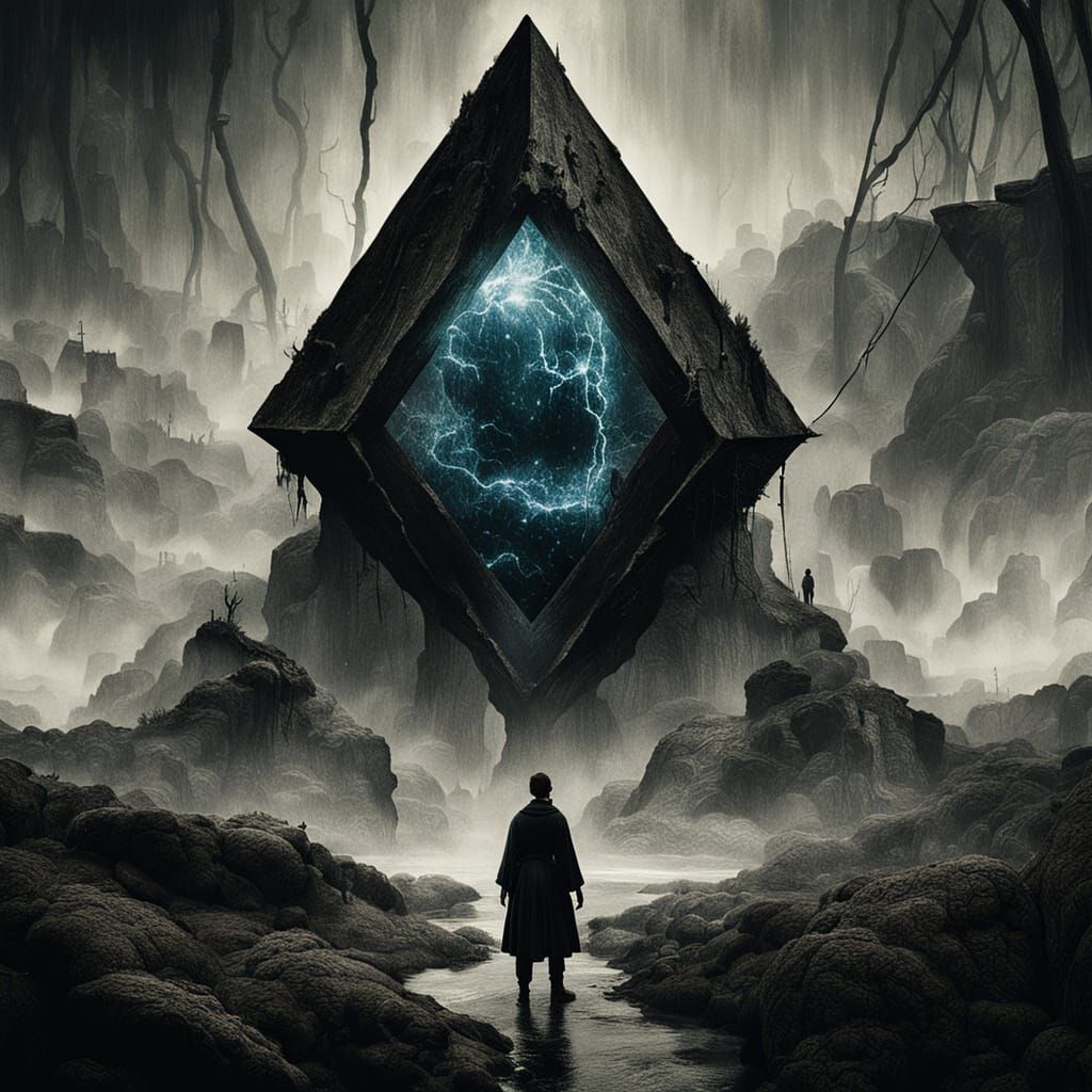 Mysterious Glass Orb in Dark Fantasy Landscape