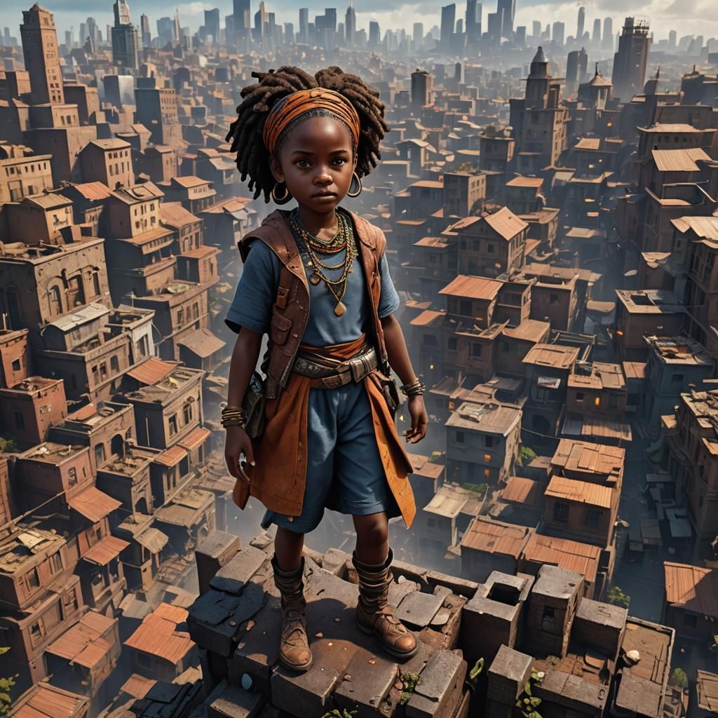 African Girl's Journey From Rags to Riches in Cityscape