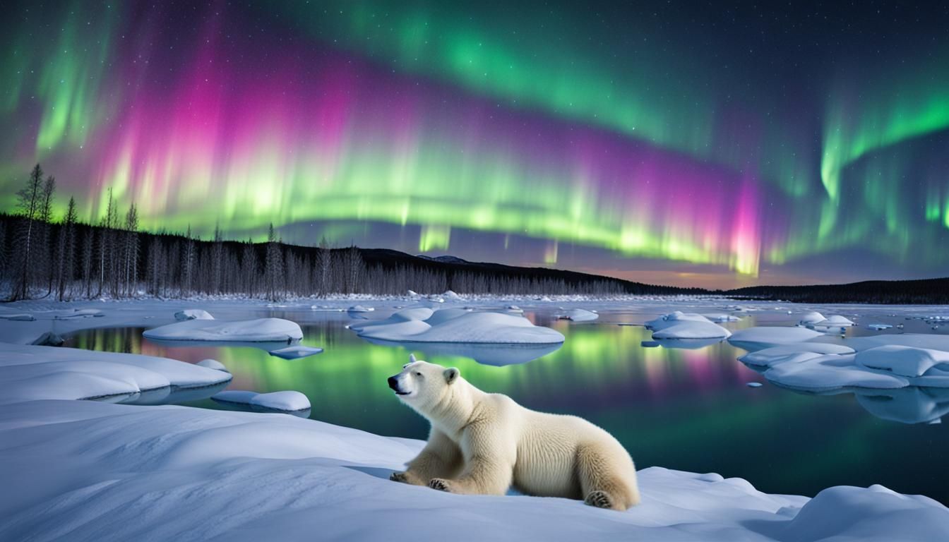 Polar Bear Gazing at the Northern Lights
