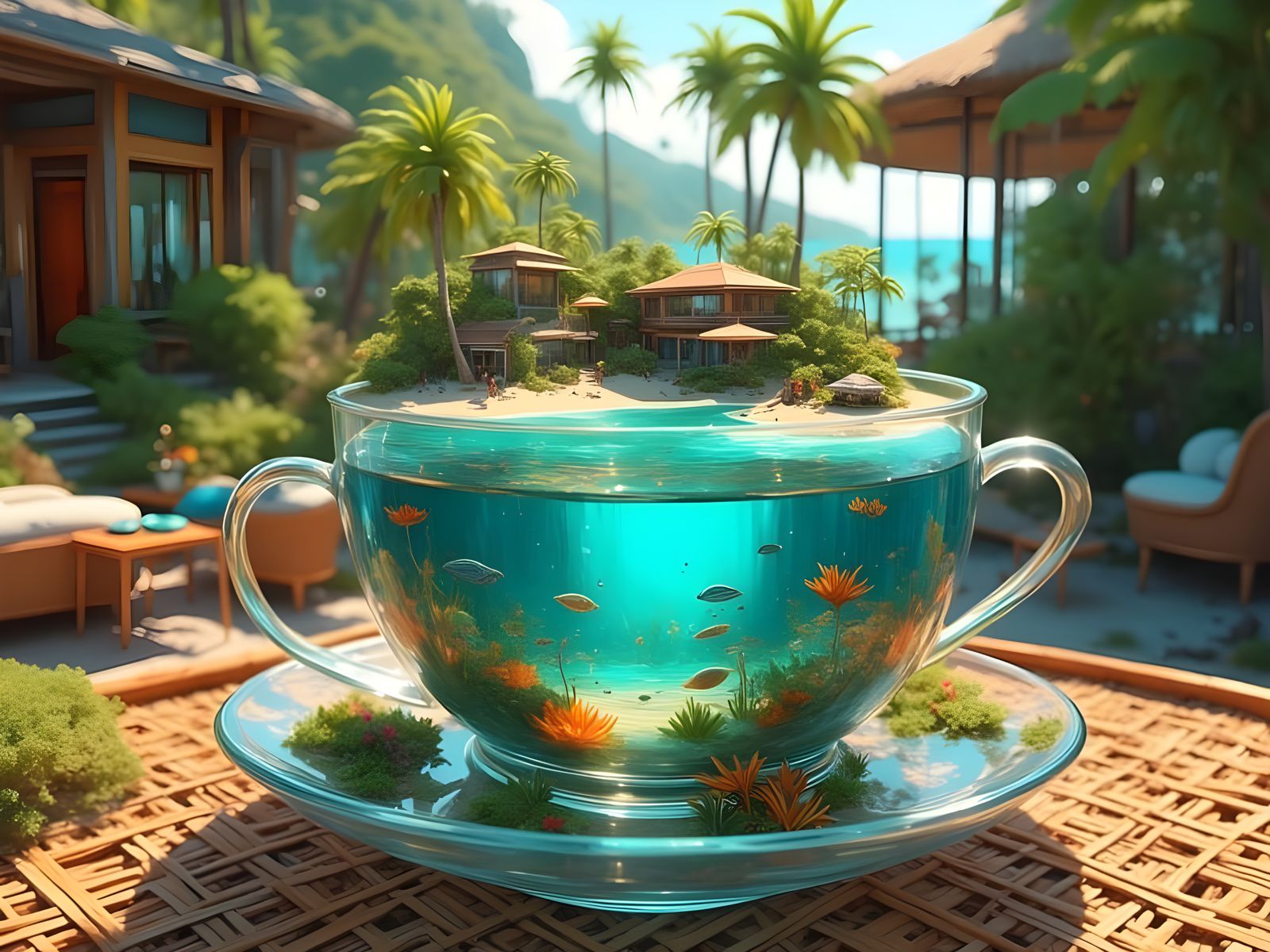 Miniature Tropical Oasis in a Glass Tea-Cup Paradise