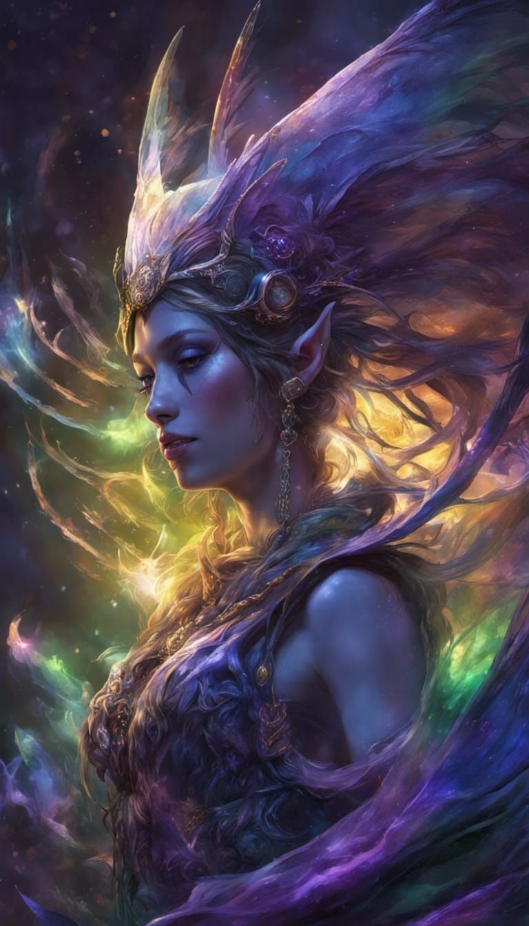 Ethereal Fairy with Flowing Lights: Dark Fantasy Art