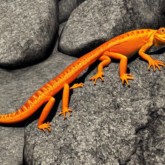 Orange Lizard Sunning on Rock in 3D