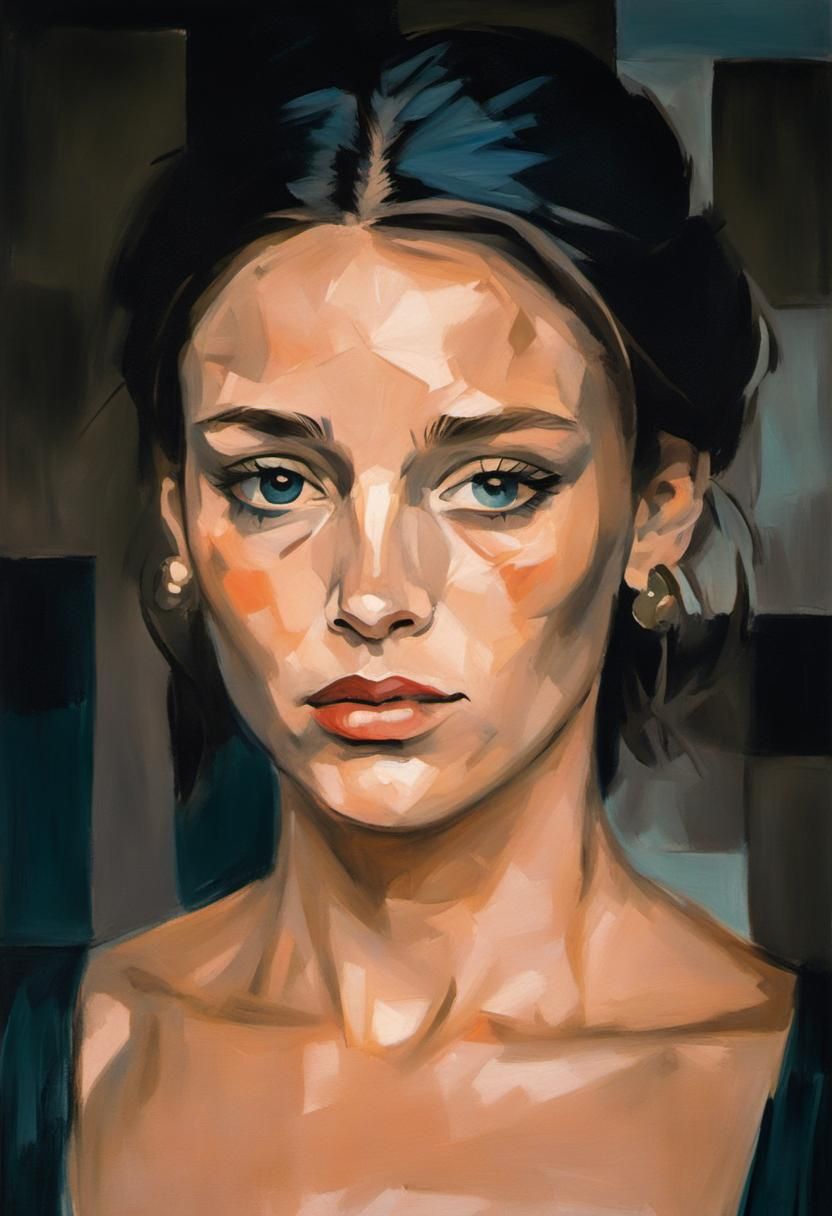 Melancholic Portrait of a Woman in Cubist Style