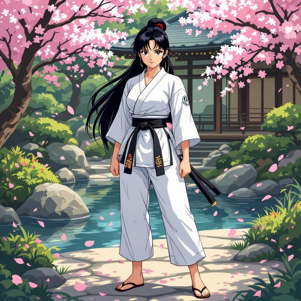 Akane Tendo in Japanese Garden, Manga Art Style