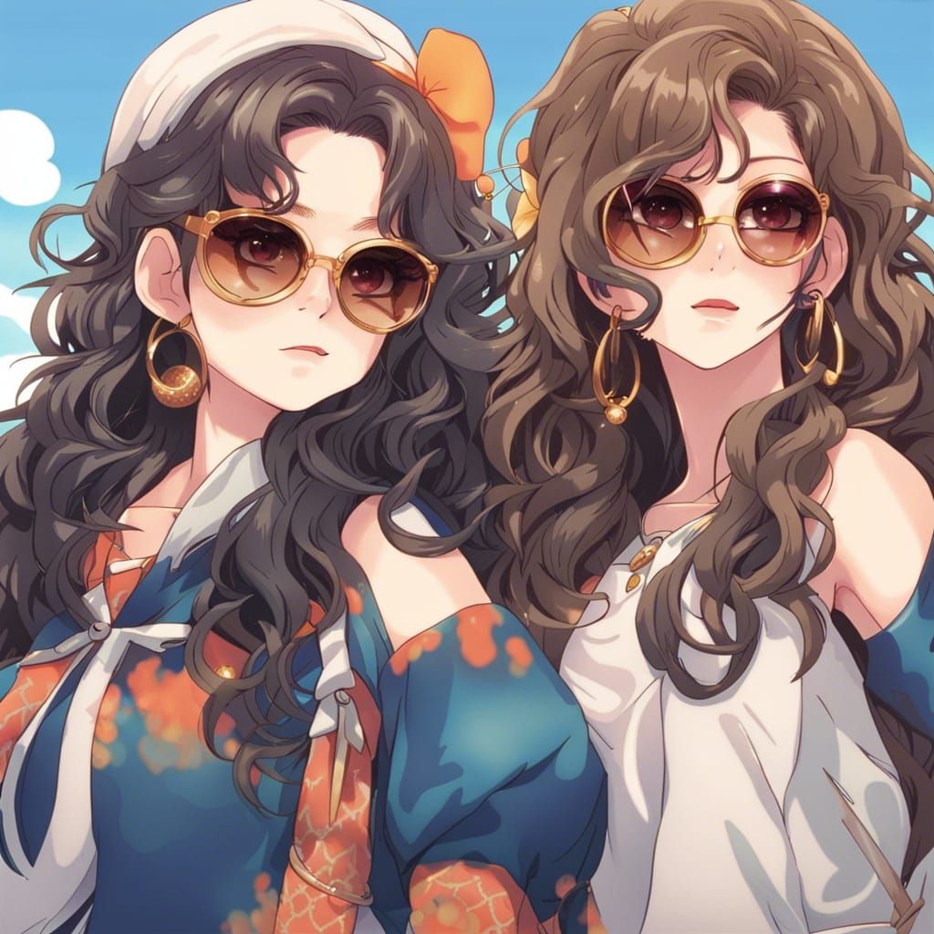 Anime Style Woman with Wavy Hair and Bold Makeup