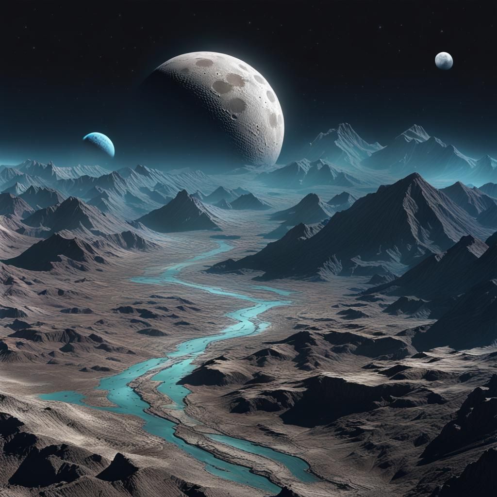 Lunar Surface: Rugged Beauty in Cosmic Illustration