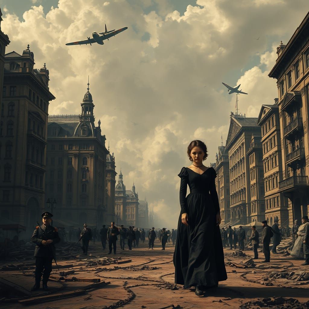 War-Torn Princess Walks Through Devastated Cityscape