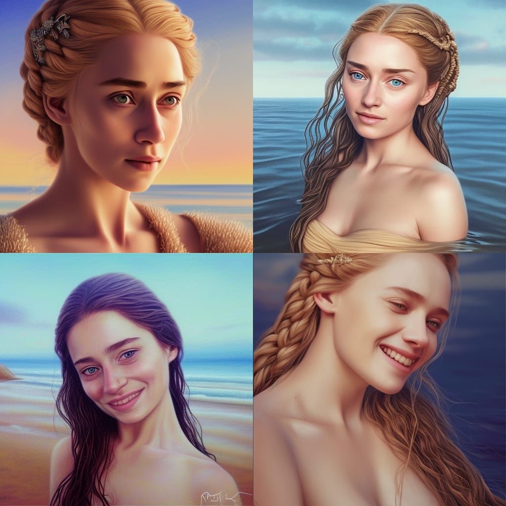 Anya Stark Relaxing on the Beach, Hyperrealistic Portrait
