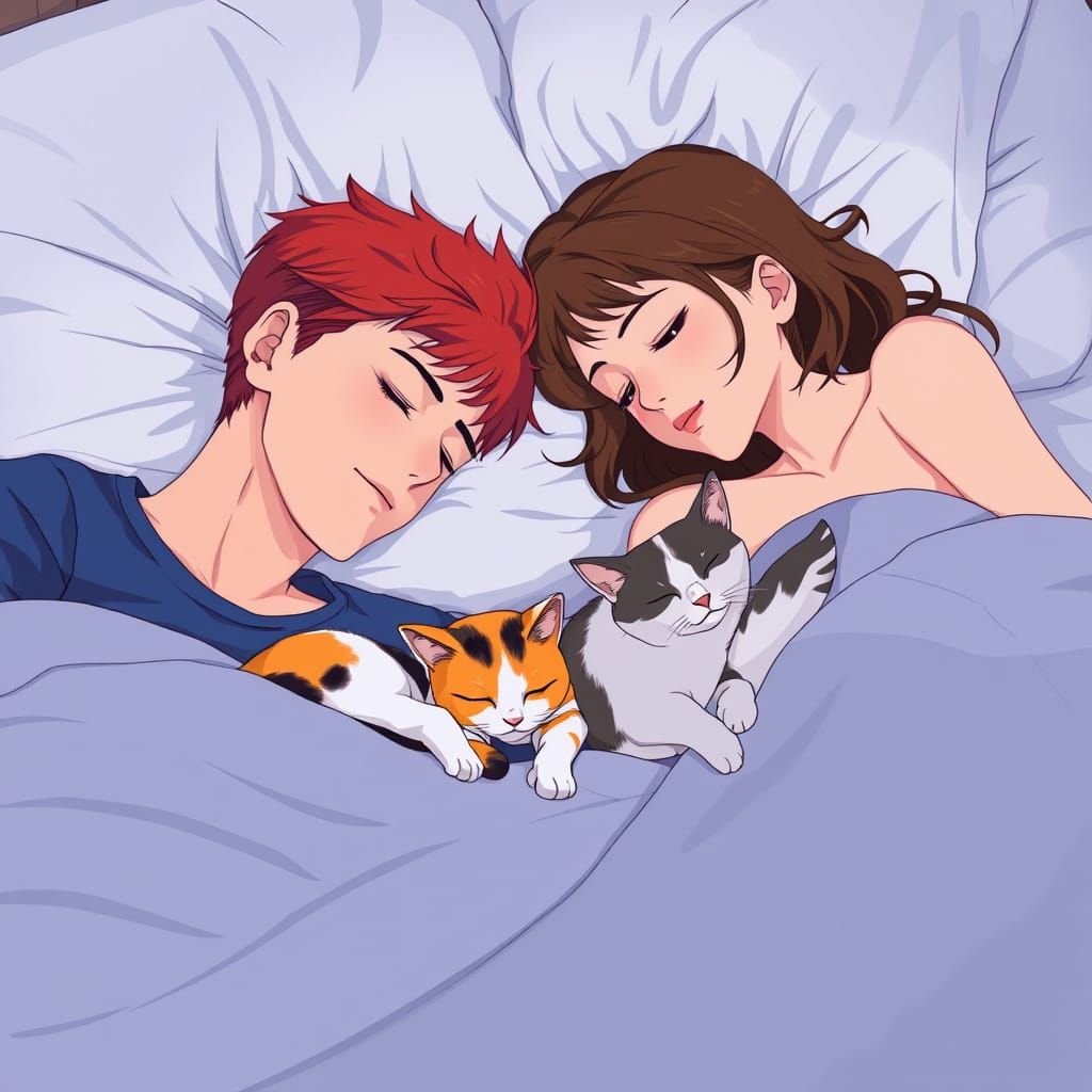 Romantic Anime-Inspired Family Scene in Cinematic Lighting