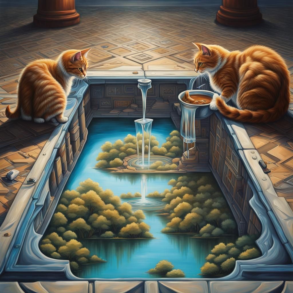 Surreal 3D Street Art: Cats Drinking Optical Illusion