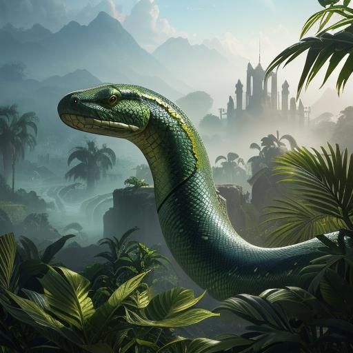 Giant Python in Jungle Ruins: Fantasy Concept Art