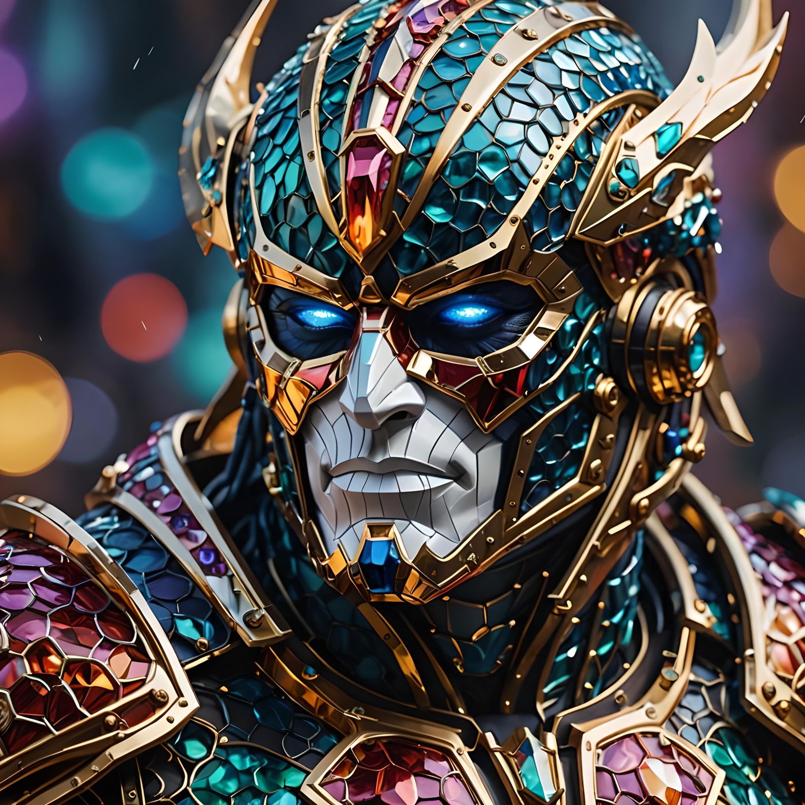Bejeweled Titan in Mask, 3D Render