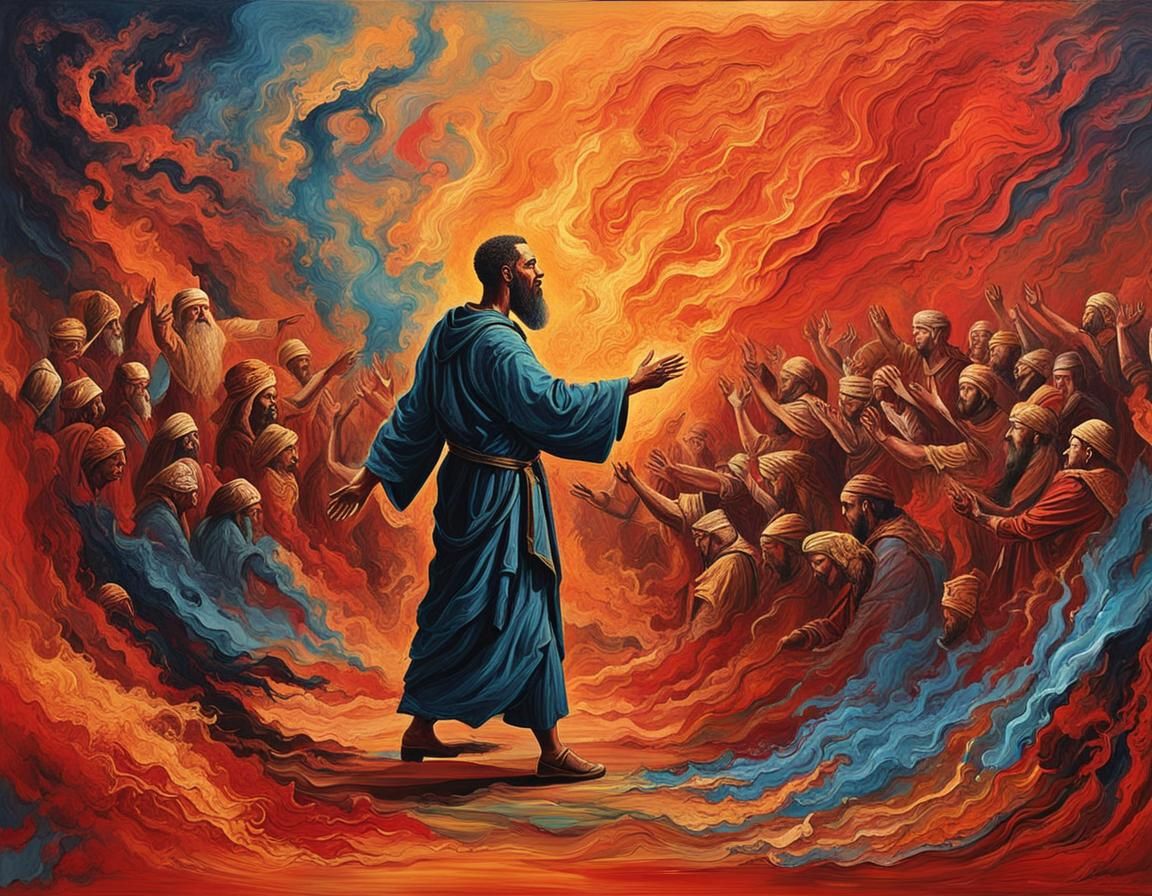 Elijah Taunts Baal Prophets: Abstract Fine Art