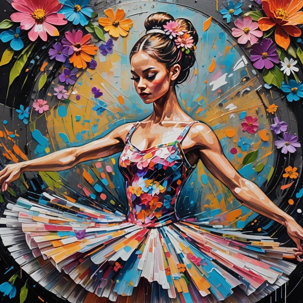 Ballerina in Wildflower Tutu: Urban Fantasy Graffiti Art