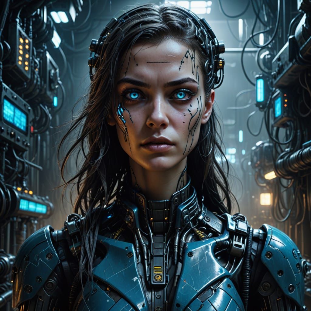 Cybernetic Goddess in Neon Noir Abandonment