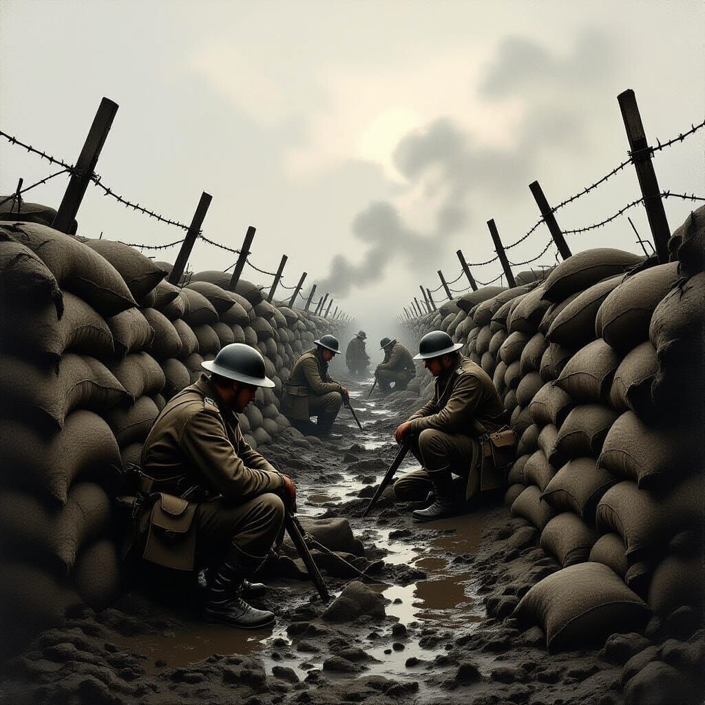 World War I Soldiers in Muddy Trenches