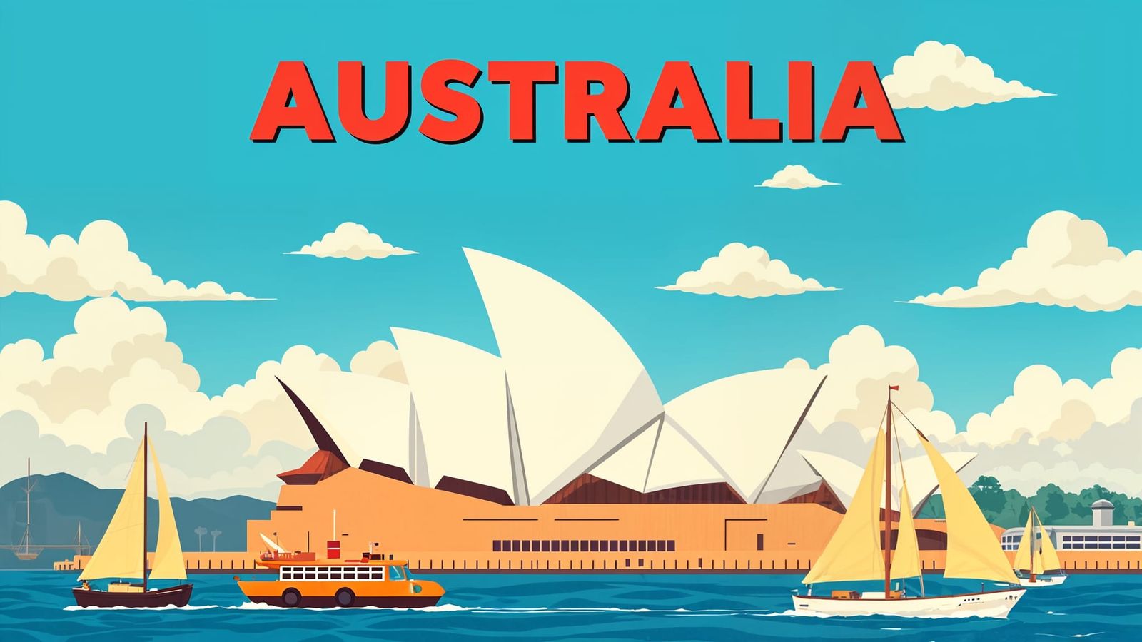 Retro Australian Travel Poster with Sydney Opera House