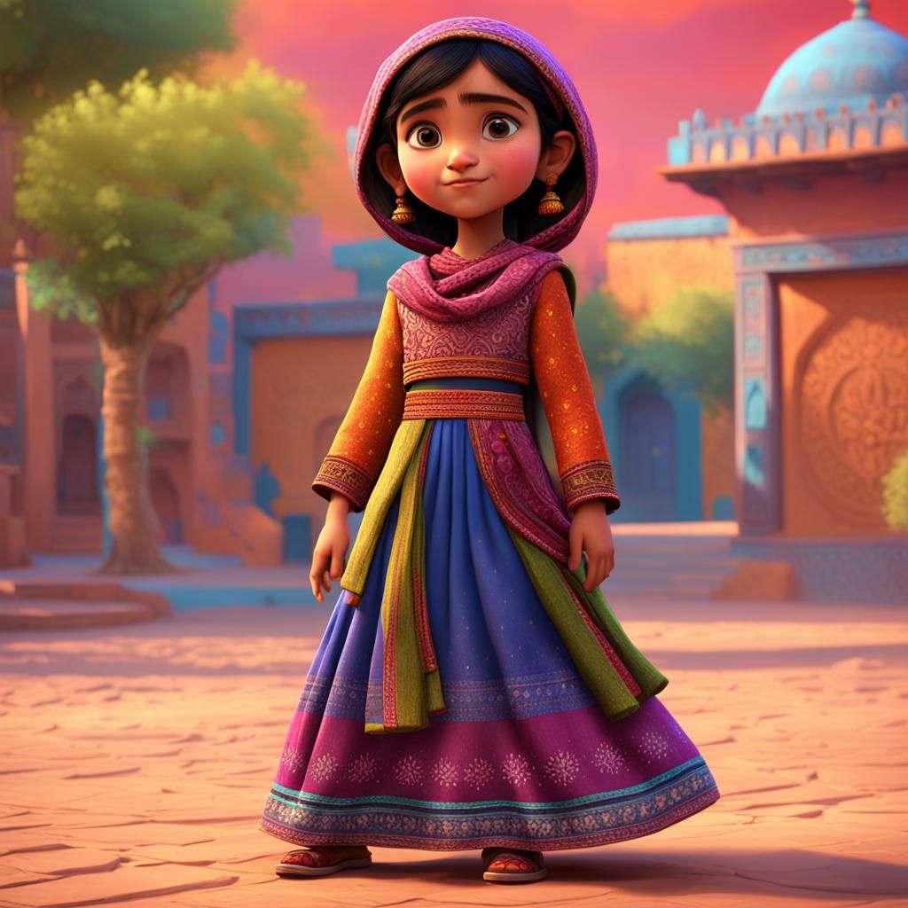 Afghan Girl in Traditional Dress: 3D Digital Art