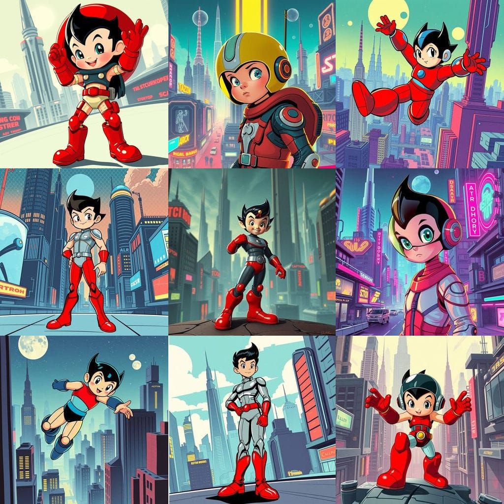 Retro-Futuristic Android Boy Soars Through Space