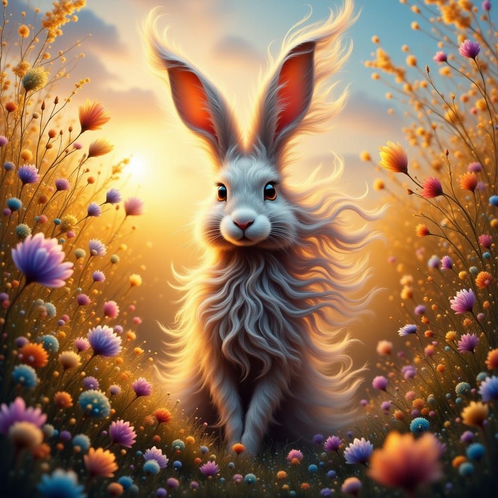 Enchanted Rabbit in Vibrant Field of Wildflowers