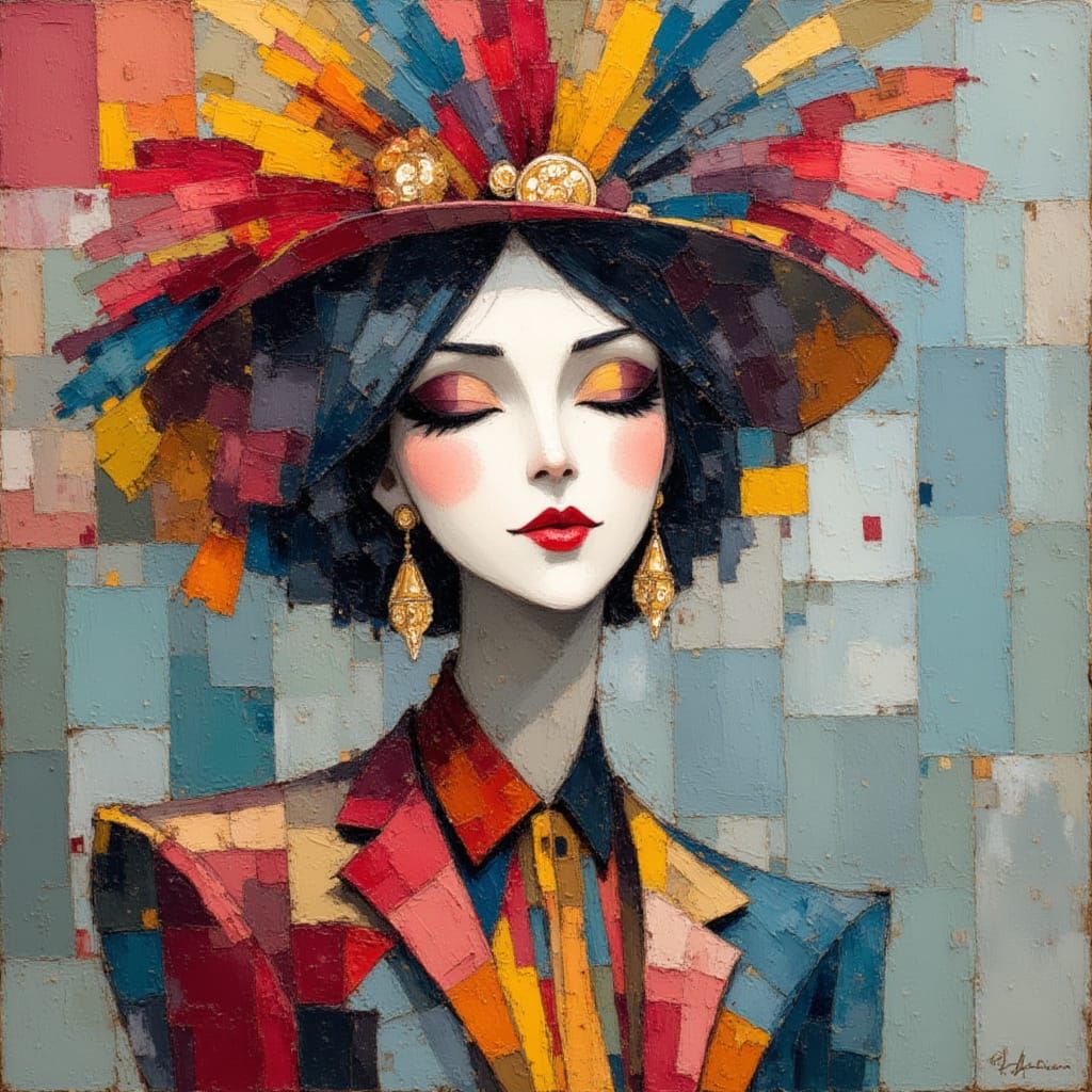 Surreal Showgirl Portrait in Watercolor and Ink