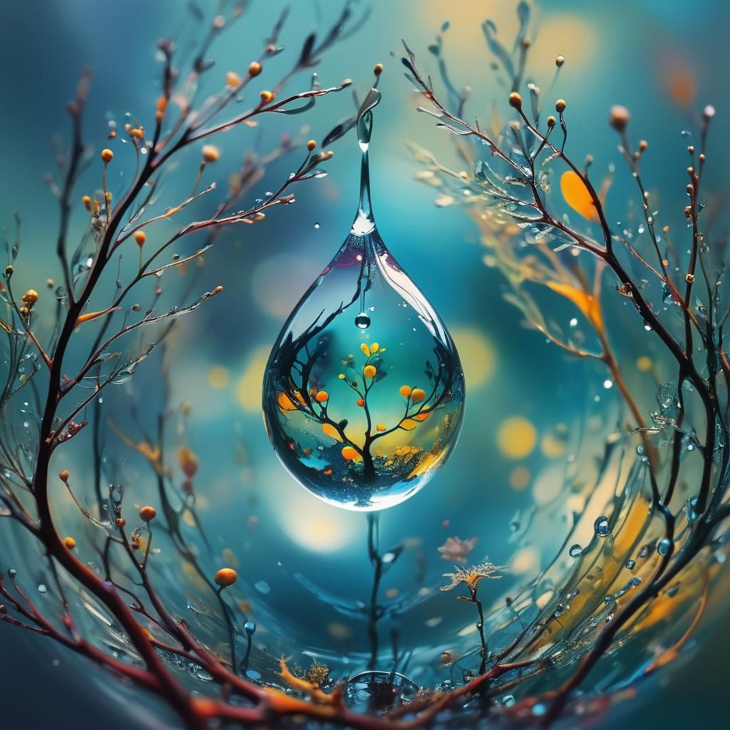 Fantasy World in a Waterdrop: Abstract Double Exposure