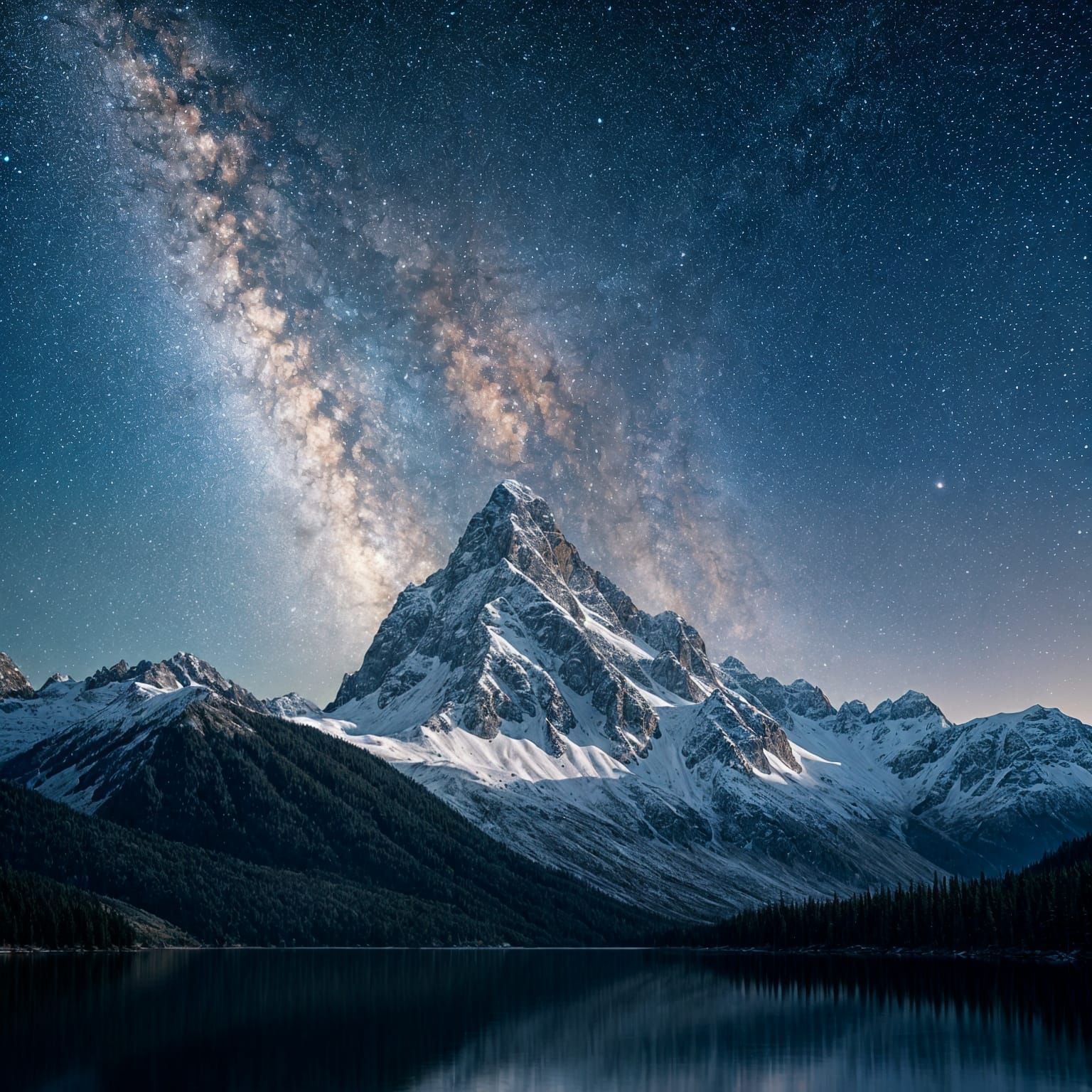 Majestic Mountain Peak Under Starry Galaxy Sky
