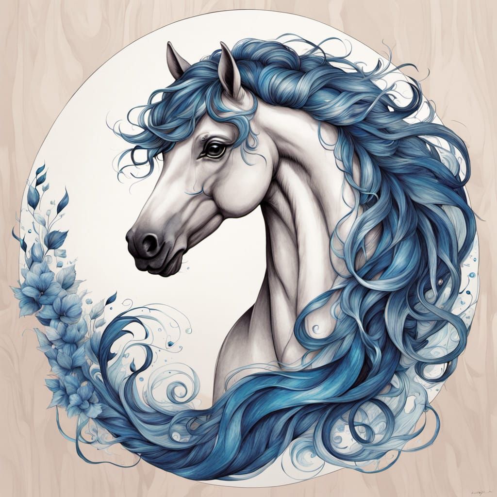 Majestic Blue Horse in Dreamlike Whimsy