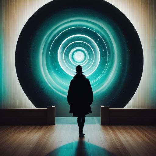 Ethereal Landscape with Swirling Skies and Distant Lights