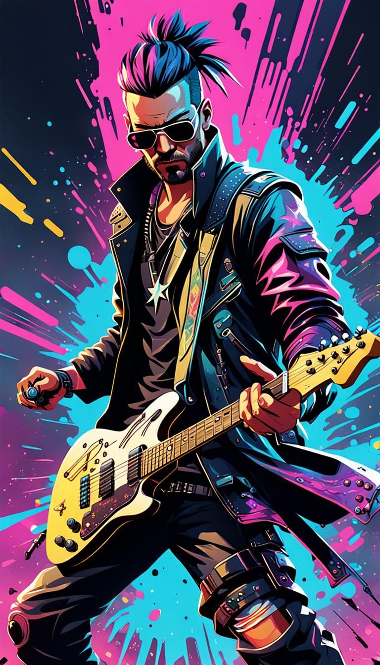 Cyberpunk Rockstar in Splash Art Style