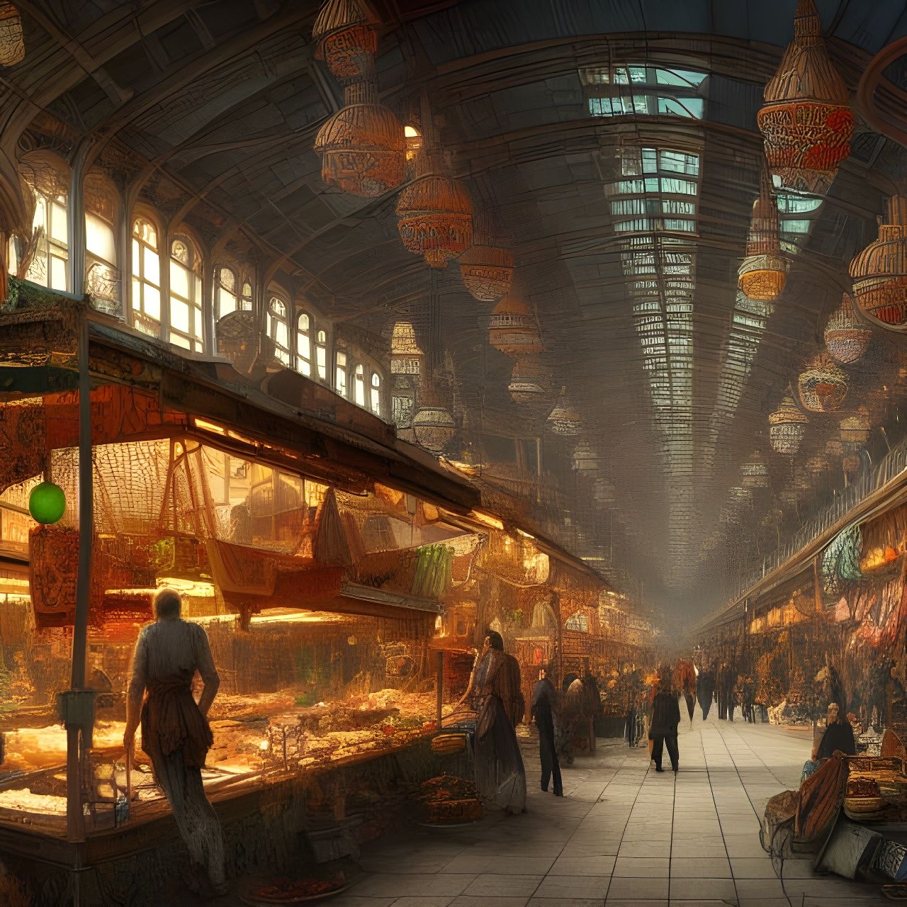 Fantasycore Market Scene with Elven Architecture