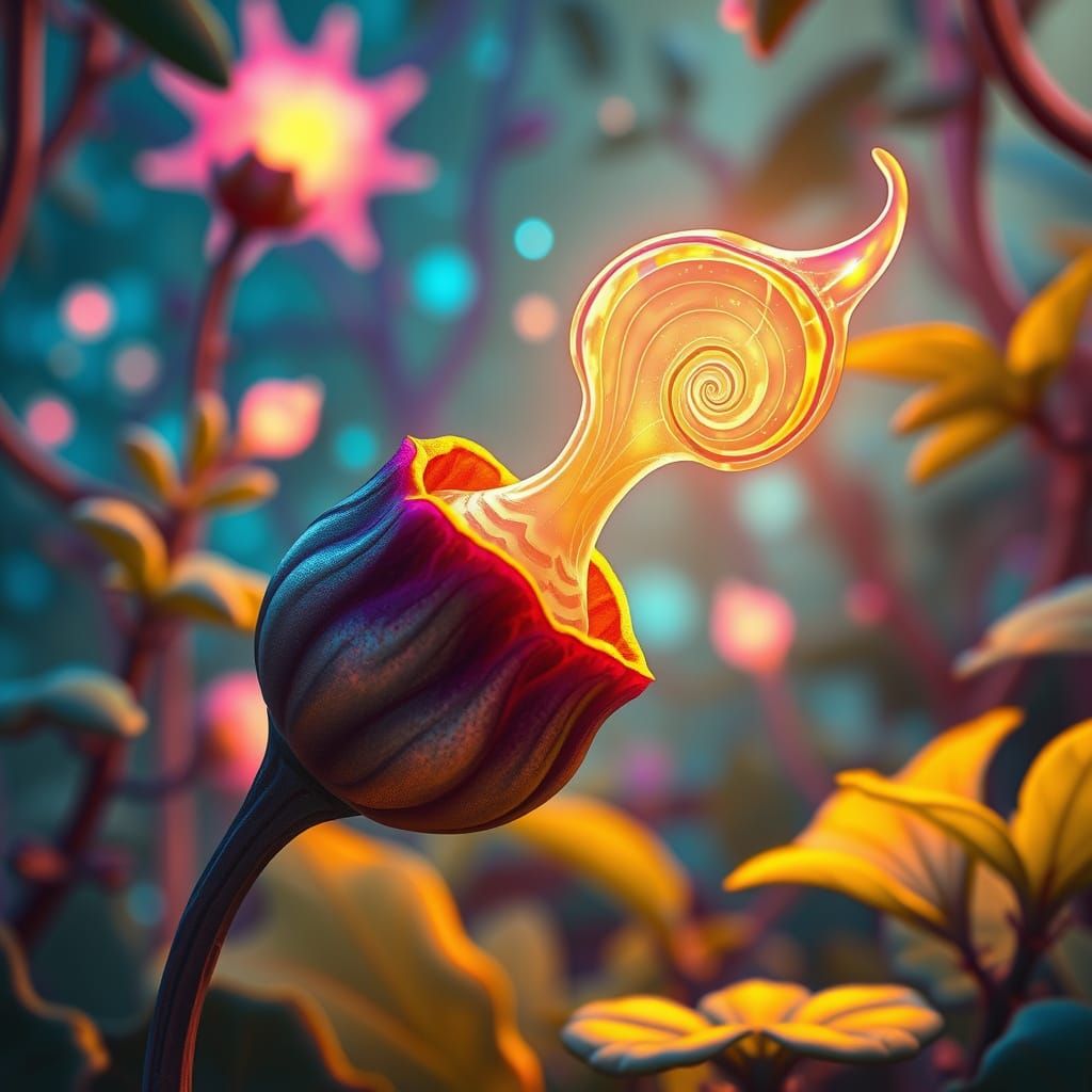 Vibrant Alien Botany Unfolds in Neon-Lit Forest
