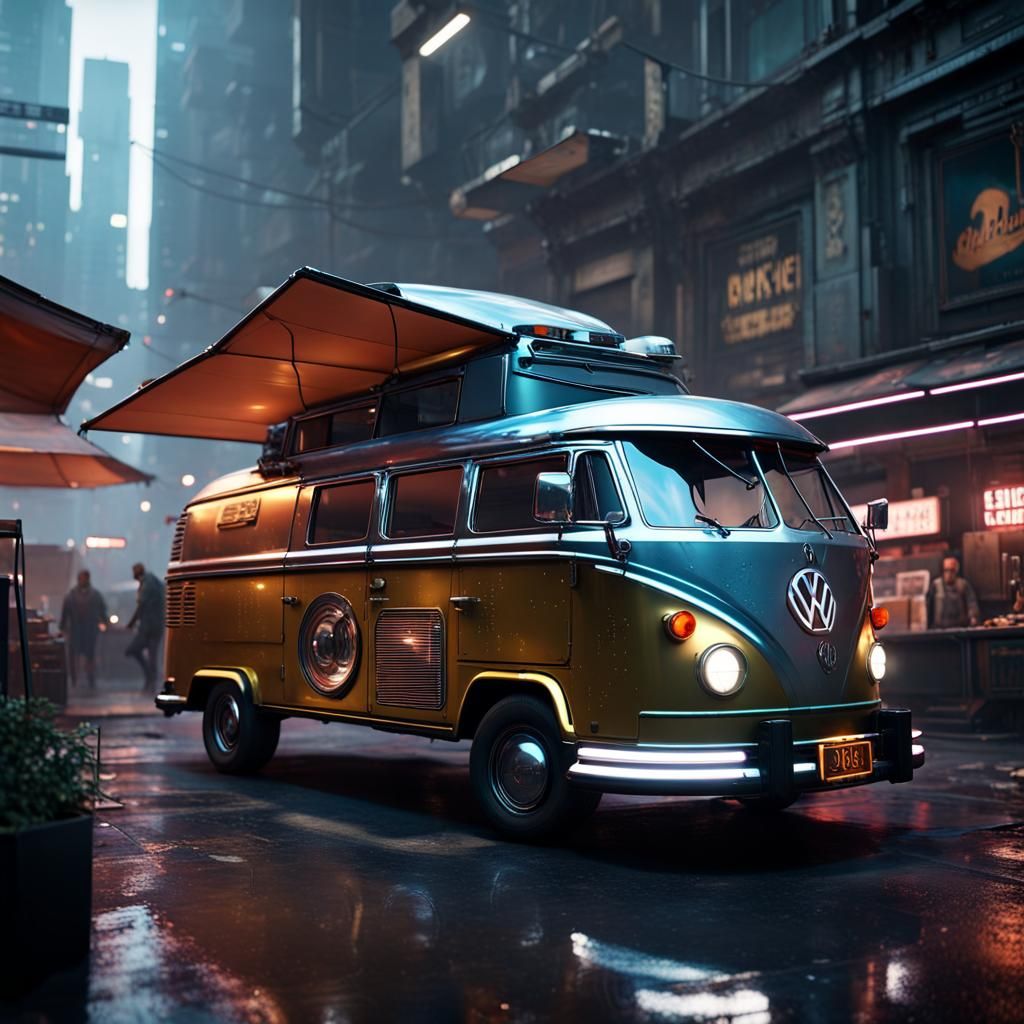 Cyberpunk Chrome VW Bus Food Truck Conversion