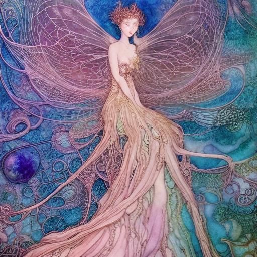 Lotus Fairy with Tendrils in Alcohol Ink Style