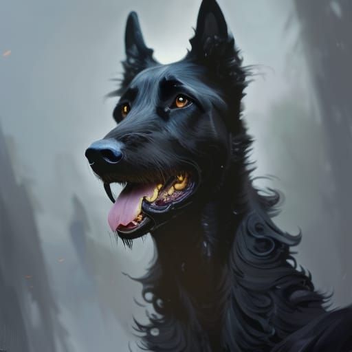 Majestic Black Irish Wolfhound Portrait in Hyperdetailed Sty...