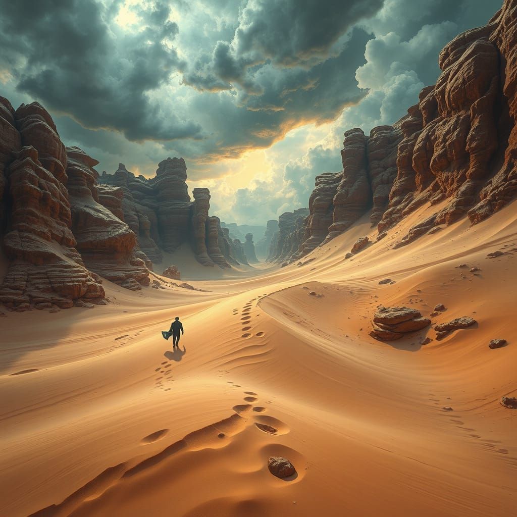 Dramatic Sand Dunes Landscape with Lone Figure