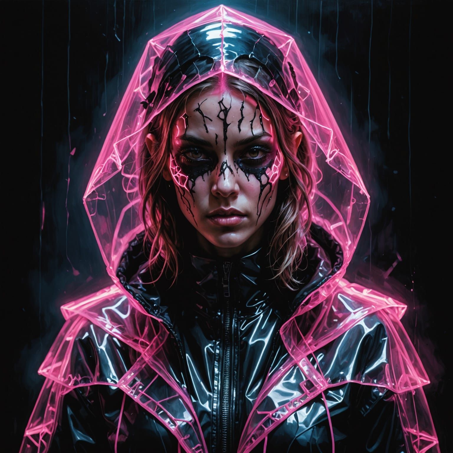 Mushroomhead Cyborg Girl in Neon Light, Detailed Matte Paint...
