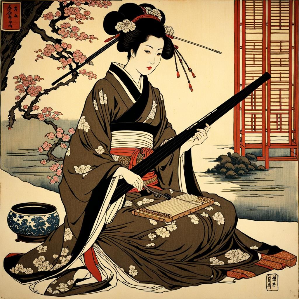 Courtesan playing a samisen