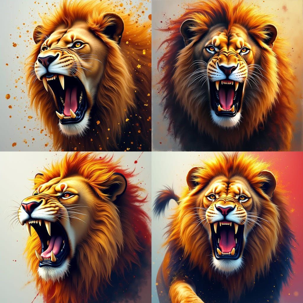 Mighty Lion Roaring with Golden Mane - Graffiti Art