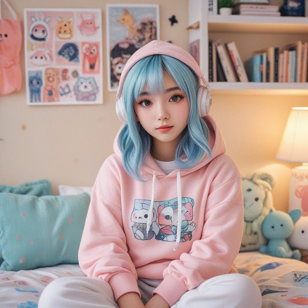 Cozy Anime Girl in a Warm, Kawaii Environment