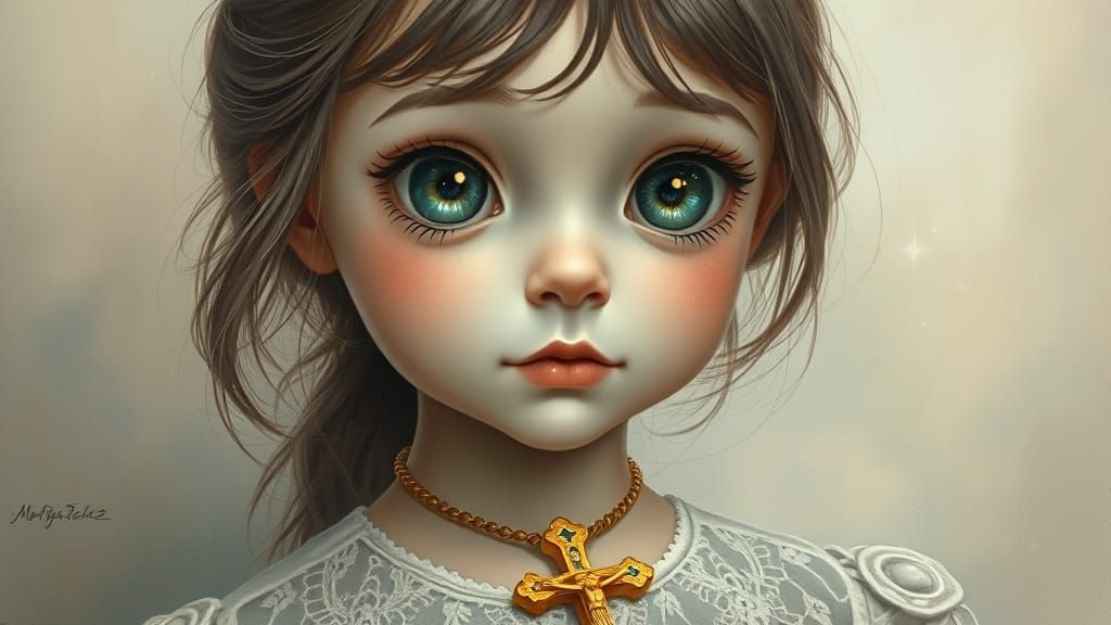 Ethereal Girl with Galaxy Eyes in Painterly Style