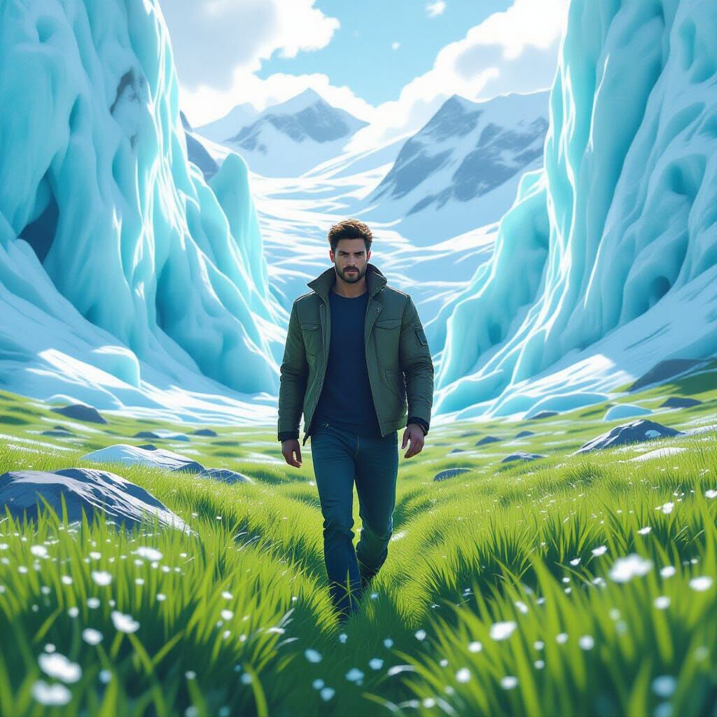 Handsome Man Strolls Through Paradise City in Digital Art