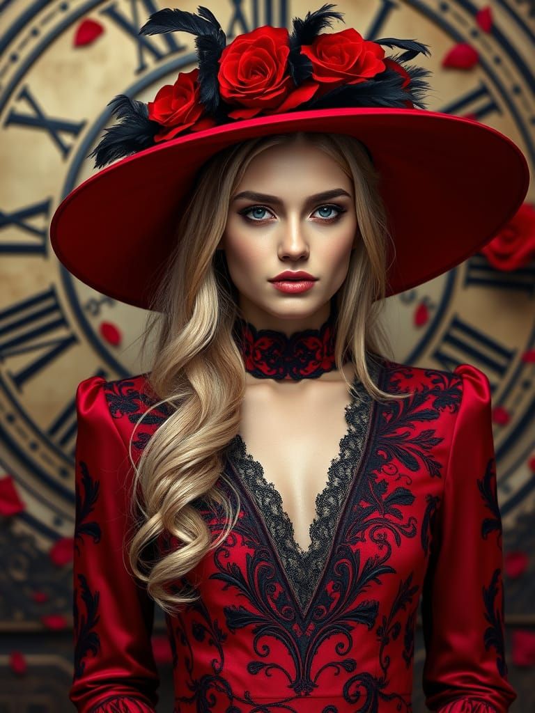 Elegant Young Woman with Flirtatious Expression in Rocco-Ins...