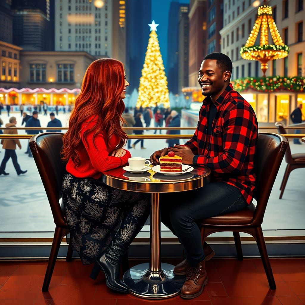 Romantic Holiday Moment in Cozy Cafe Setting