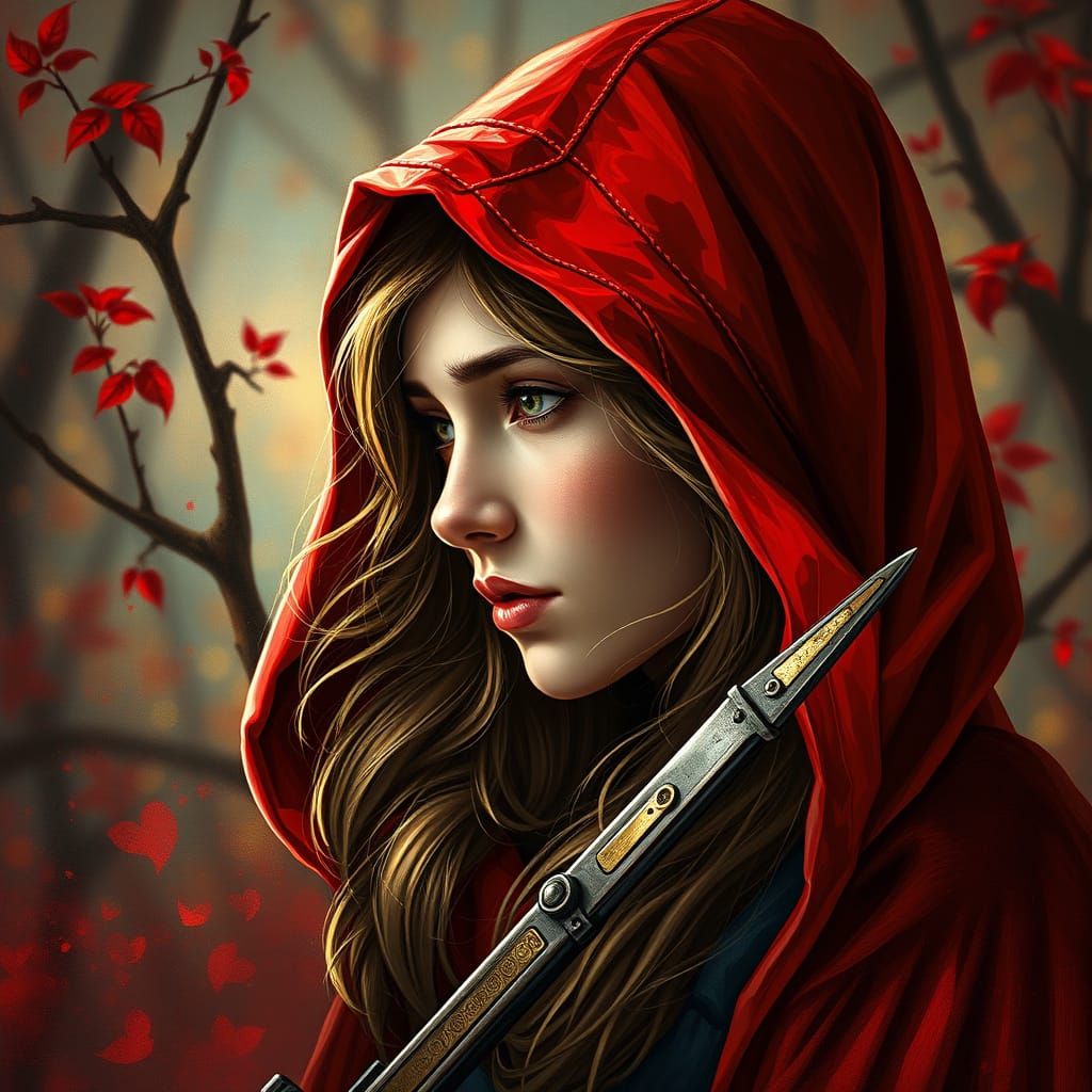 Hyperrealistic Red Riding Hood in Vibrant, Splashy Style