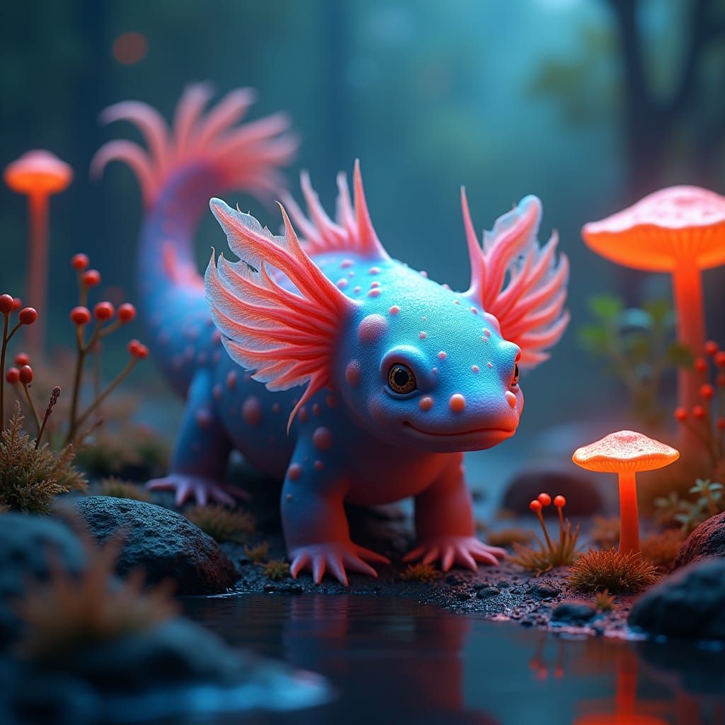 Mystical Axolotl in Dreamlike Environment