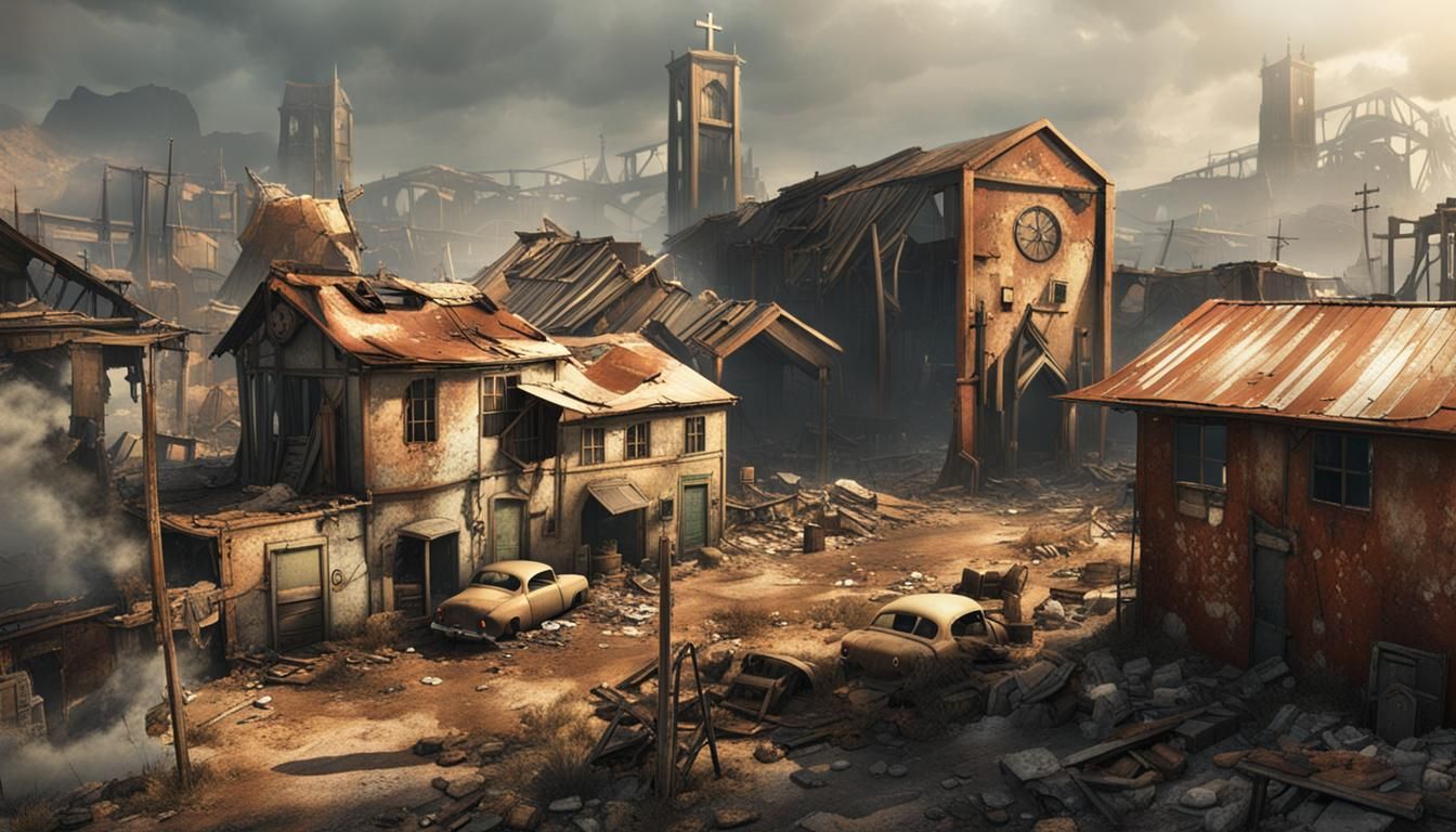 Post-Apocalyptic Village with Rusty Shelter
